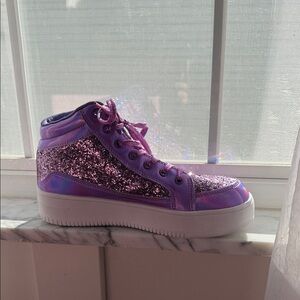 Women's Purple Glitter High-Top Platform Sneakers